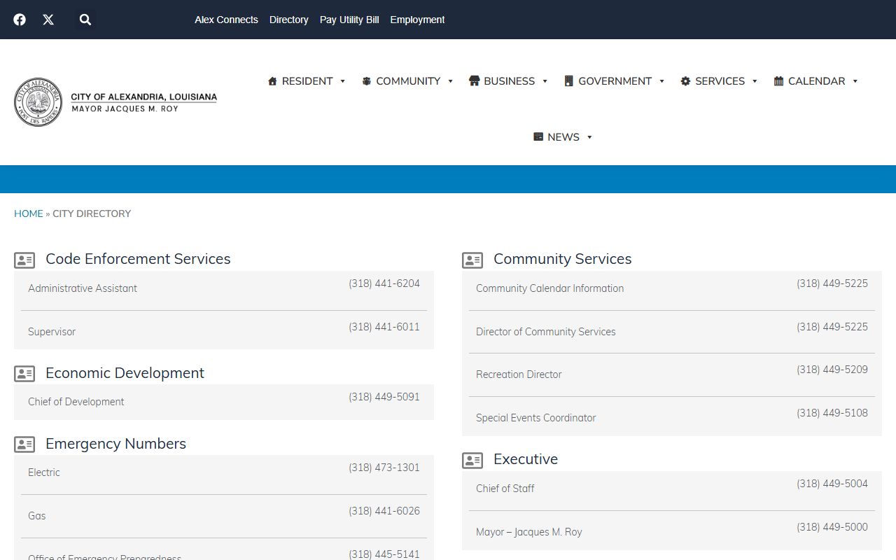 Alexandria city directory listing departments for unclaimed property assistance