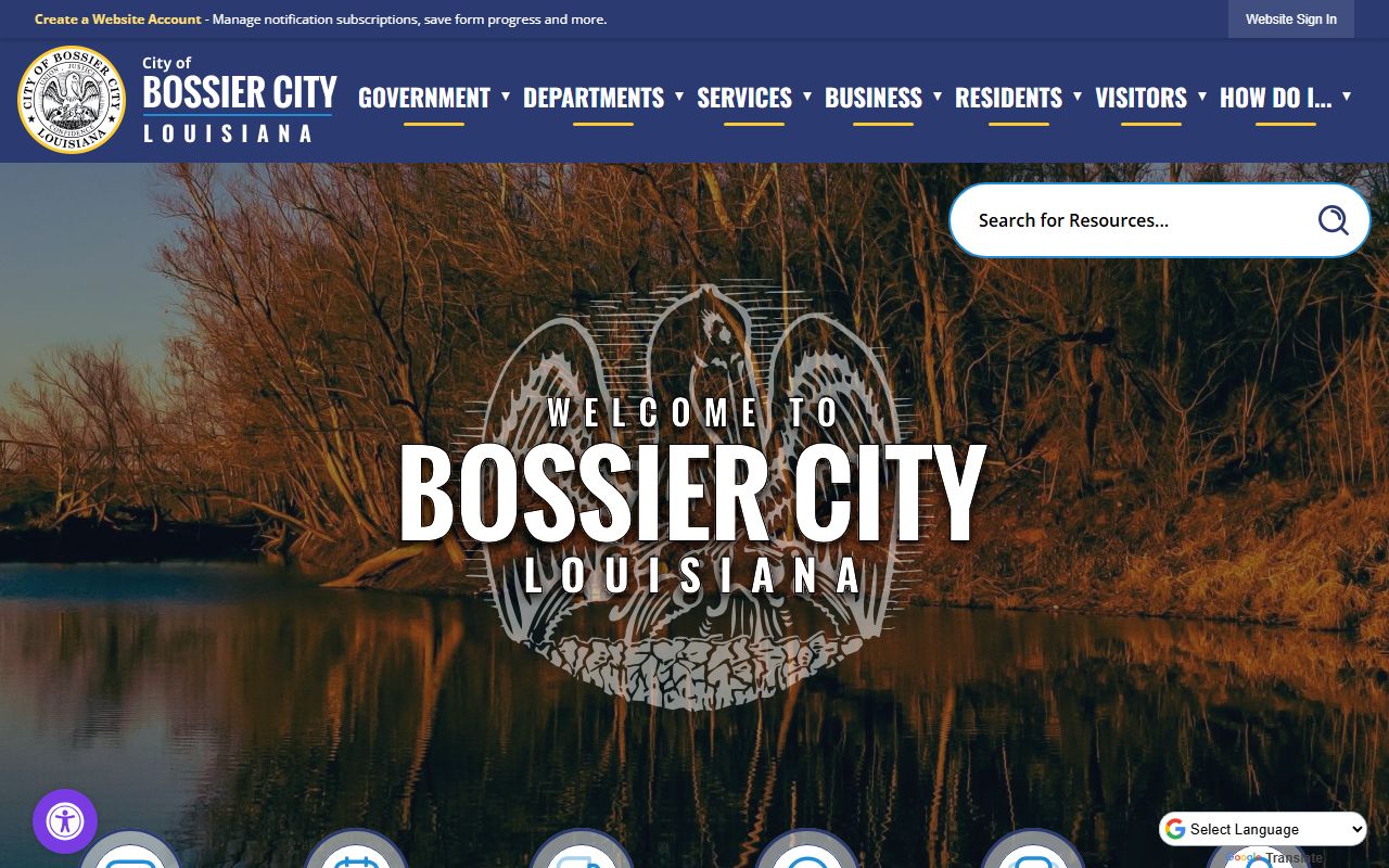 Bossier City government portal with department links and public information