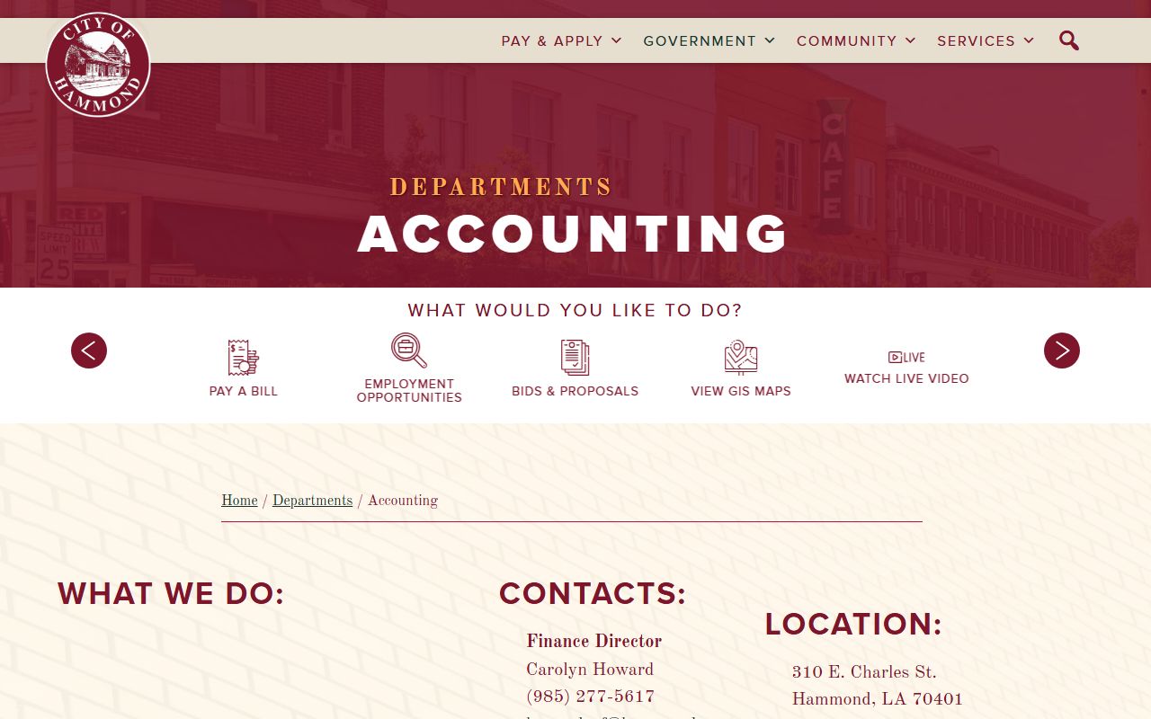 Hammond Accounting Department for unclaimed property and financial records