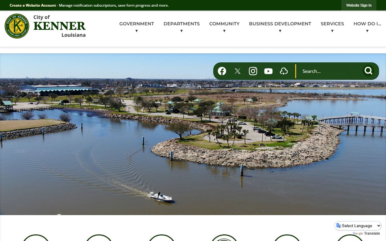 Kenner city government portal with finance department and public records resources