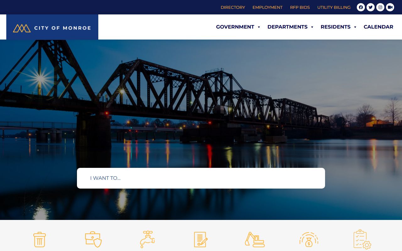 Monroe city government portal with department contacts and services