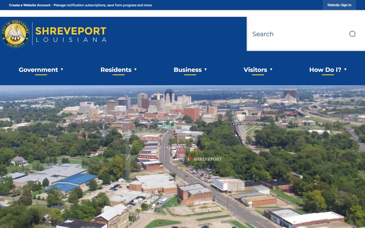 Shreveport city government portal with links to unclaimed property resources