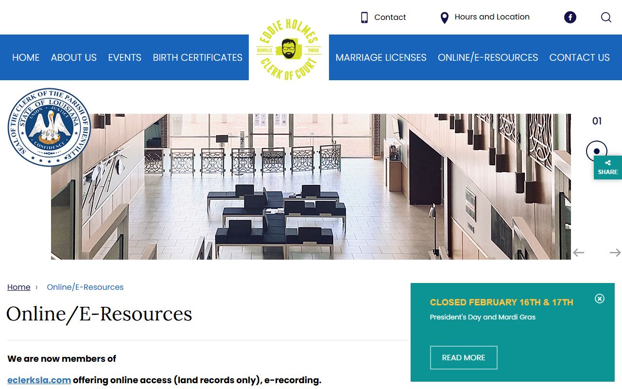 Bienville Parish online access page for unclaimed property records