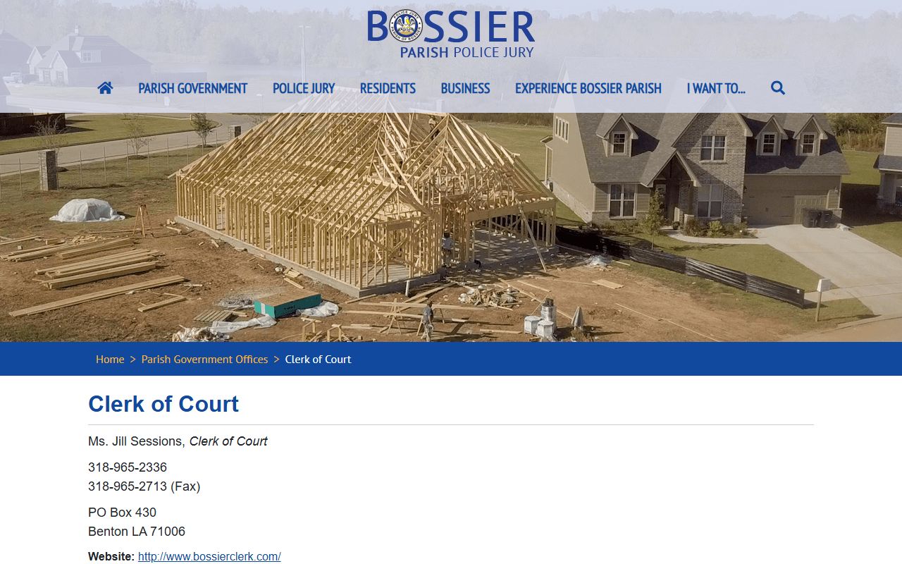 Bossier Parish government page for Clerk of Court unclaimed property services