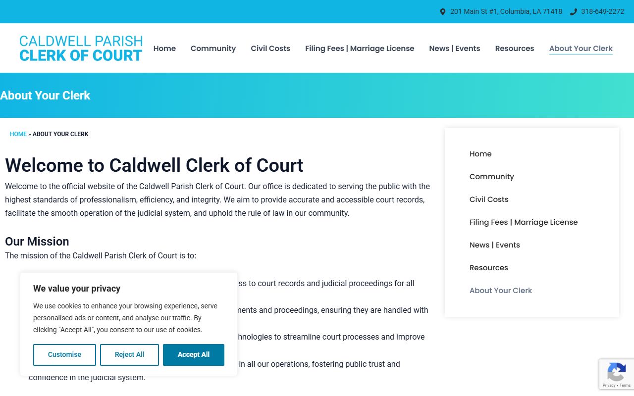 About page for Caldwell Parish Clerk of Court unclaimed property office