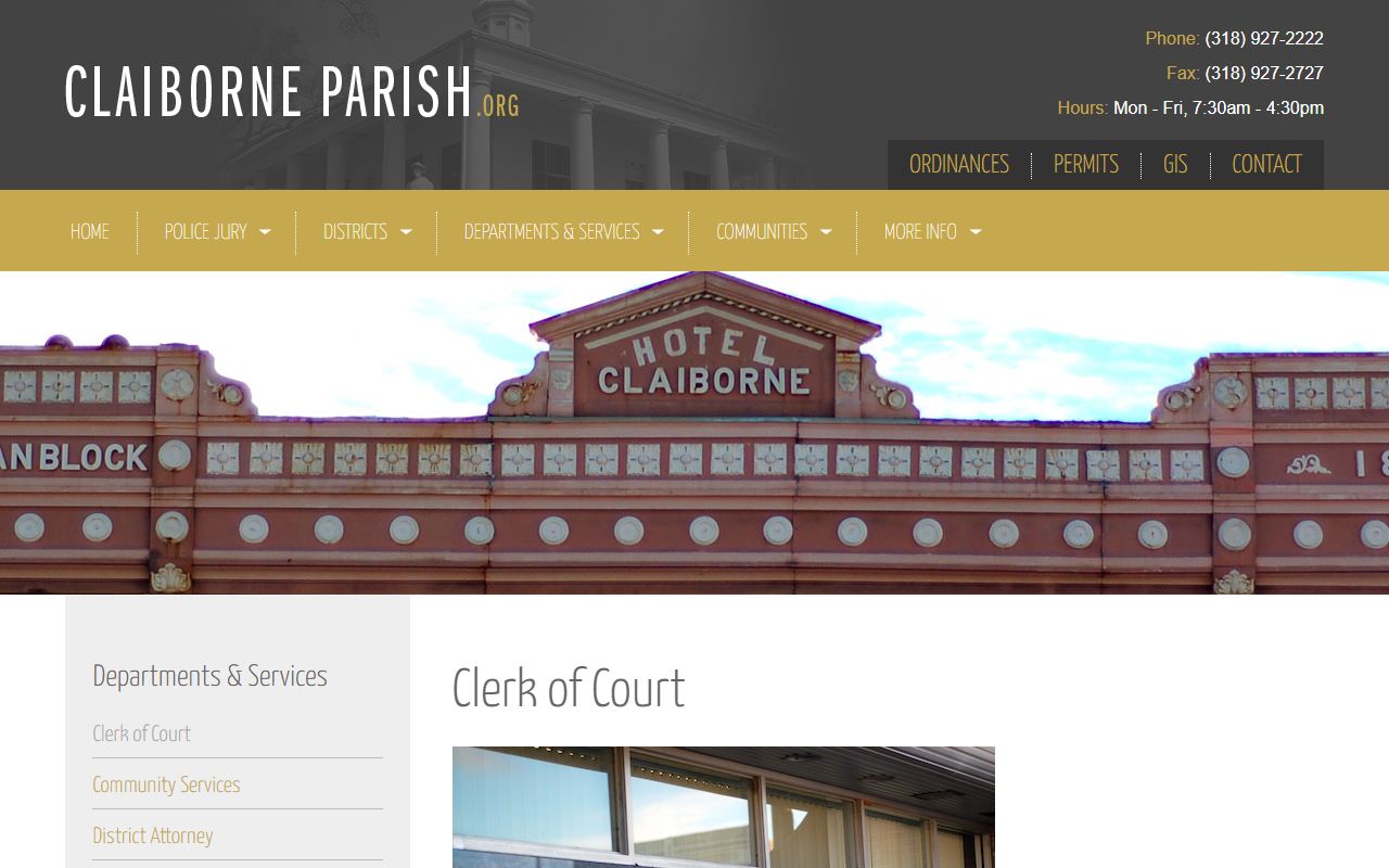 Claiborne Parish government page for Clerk of Court unclaimed property services