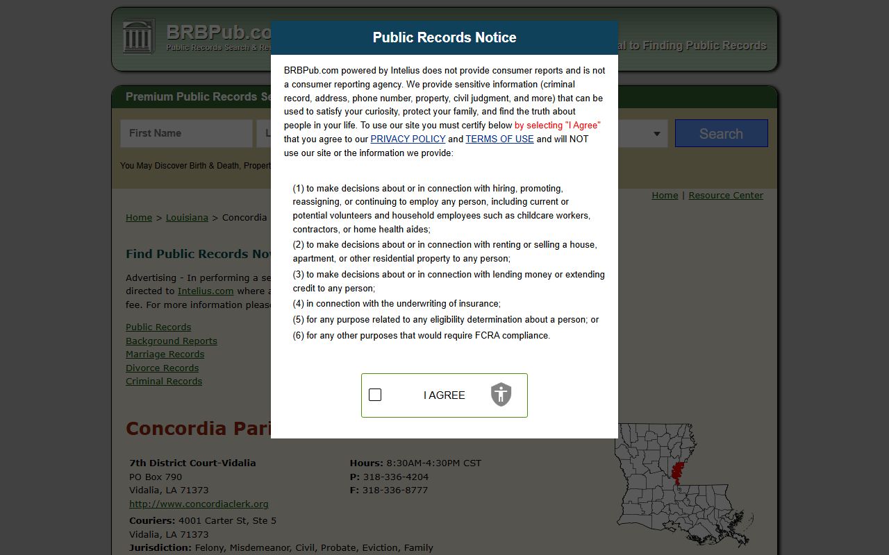Concordia Parish public records directory for unclaimed property research