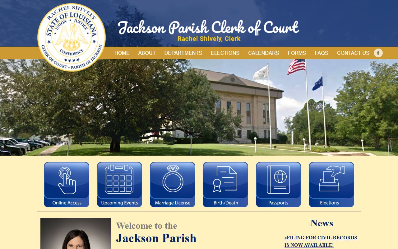 Jackson Parish Clerk of Court homepage for unclaimed property record searches
