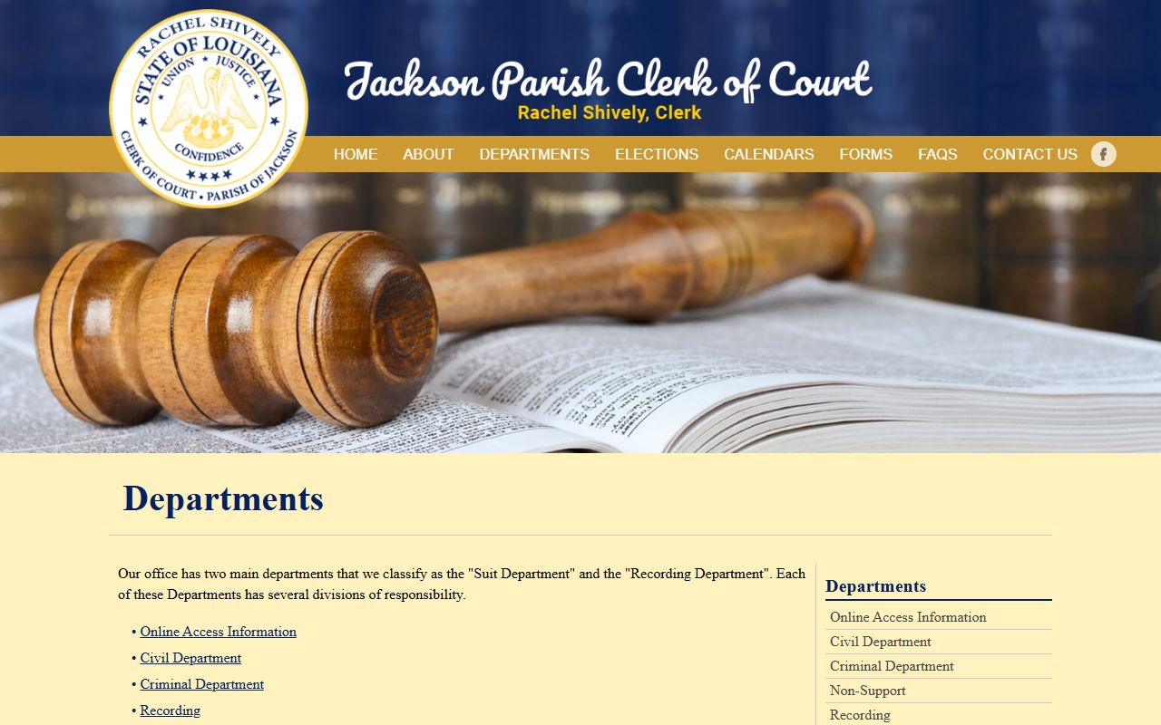 Jackson Parish Clerk of Court departments page for unclaimed property records