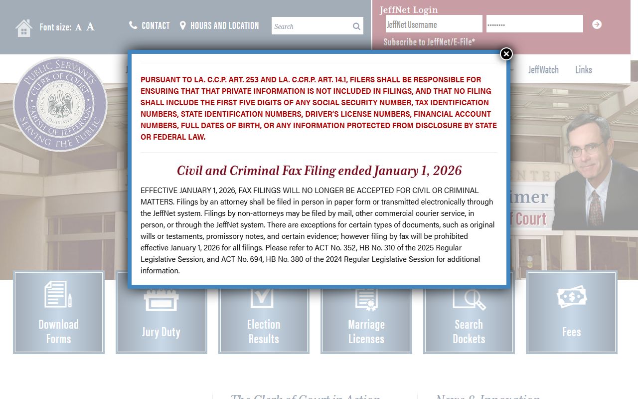 Jefferson Parish Clerk of Court website for unclaimed property record searches