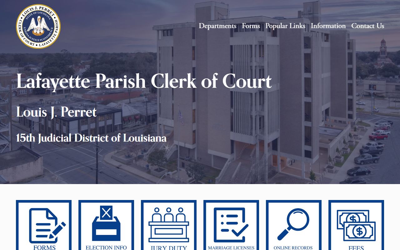 Lafayette Parish Clerk of Court homepage for unclaimed property record searches