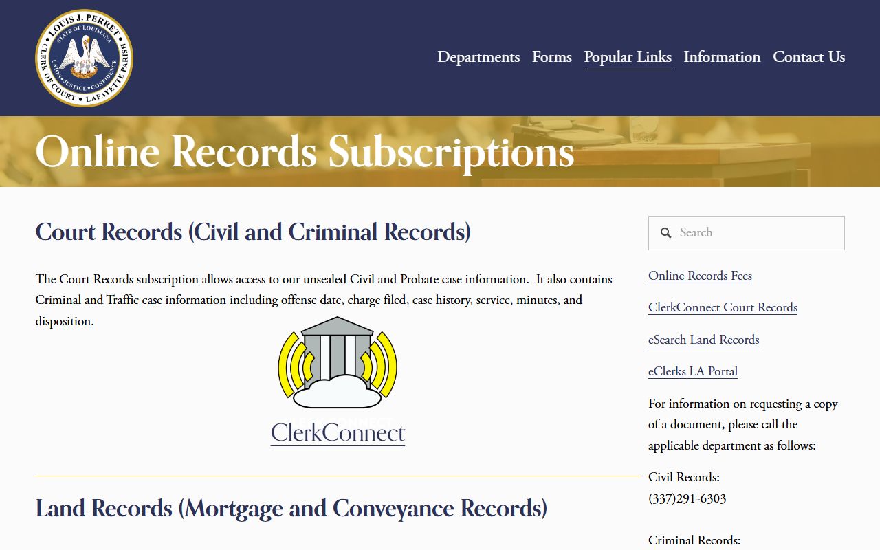 Lafayette Parish Clerk of Court online records portal for unclaimed property searches