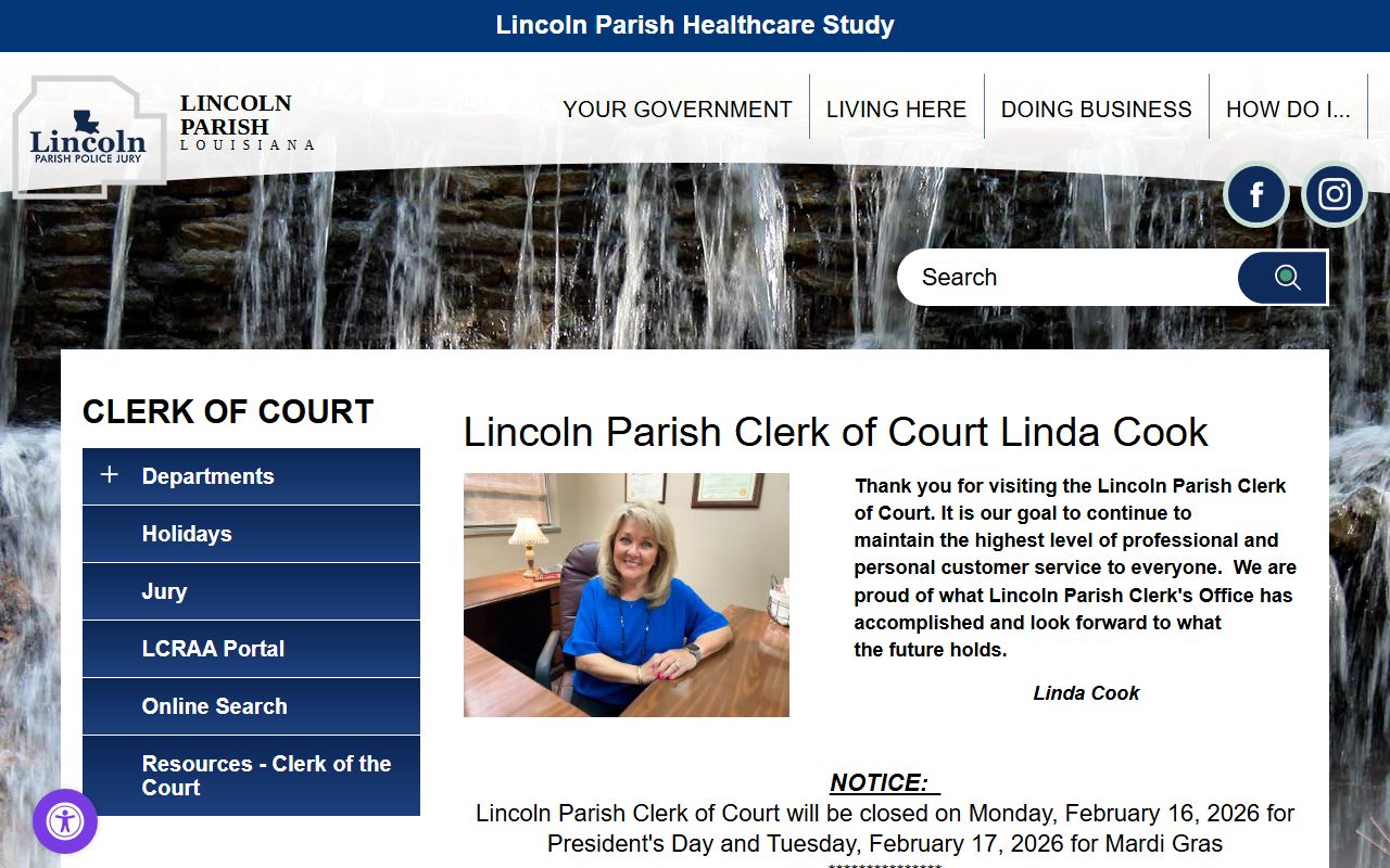 Lincoln Parish Clerk of Court page for unclaimed property services