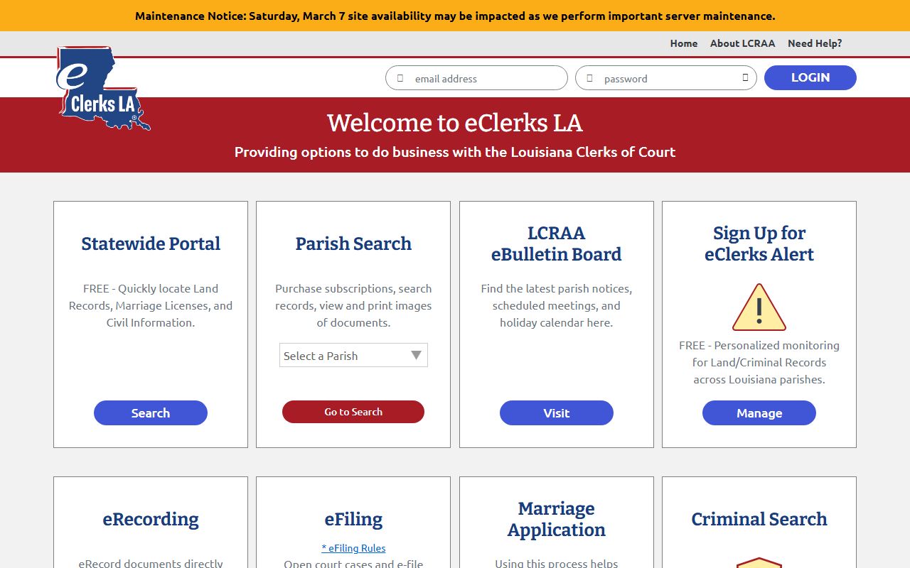 Red River Parish eClerks LA portal for unclaimed property research