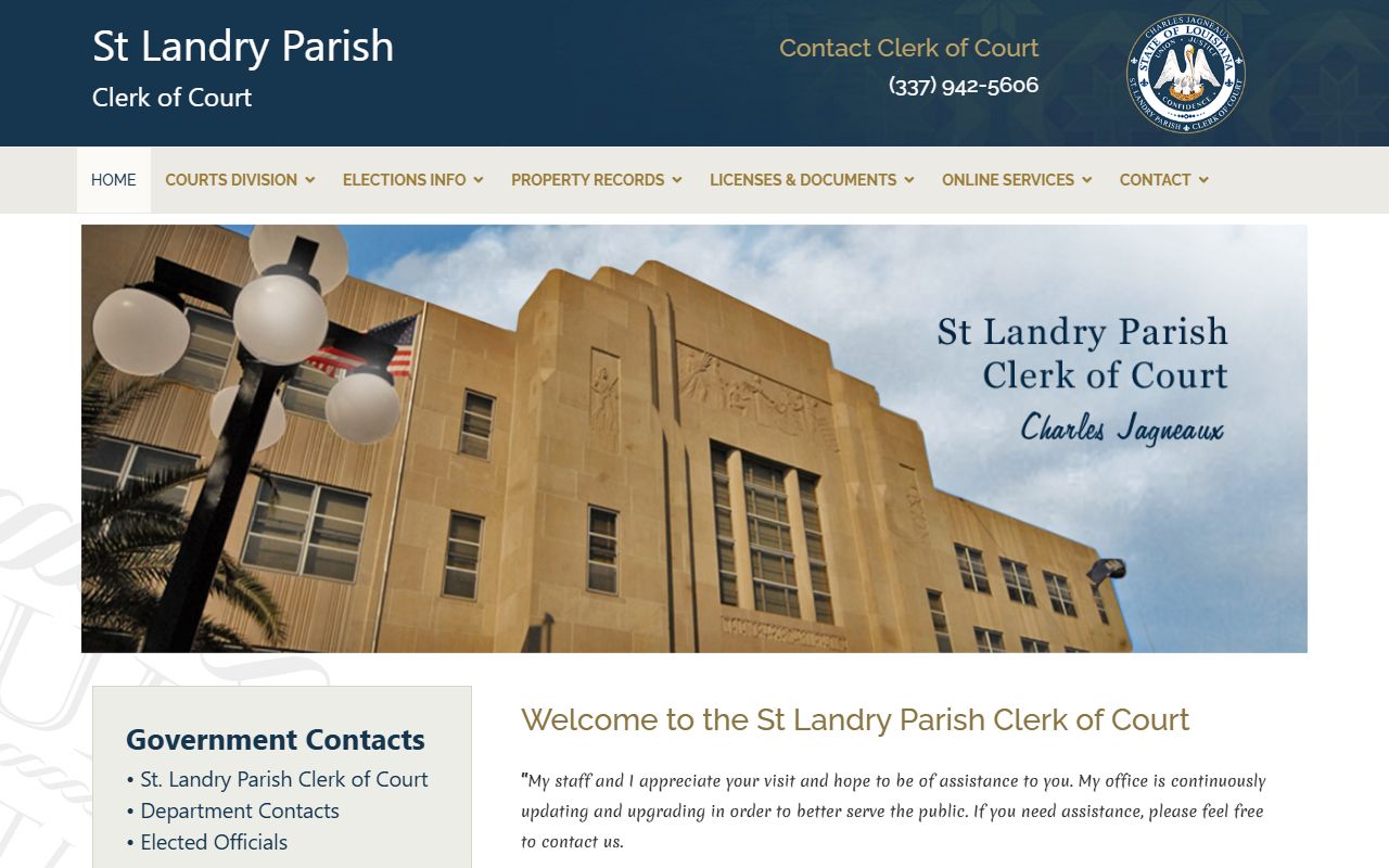 St. Landry Parish Clerk of Court homepage for unclaimed property records