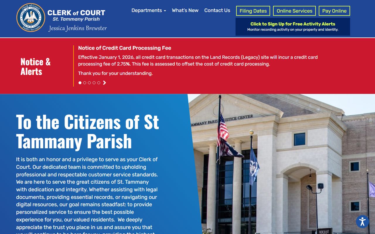 St. Tammany Parish Clerk of Court homepage for unclaimed property records