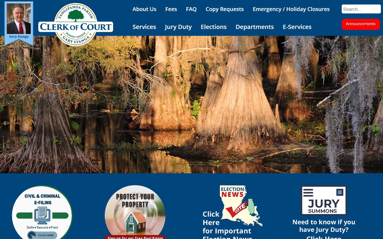 Tangipahoa Parish Clerk of Court homepage for unclaimed property records