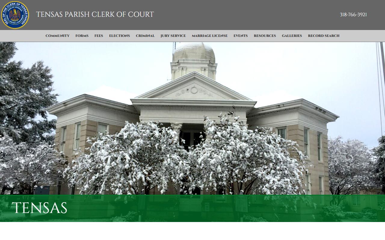 Tensas Parish Clerk of Court homepage for unclaimed property records