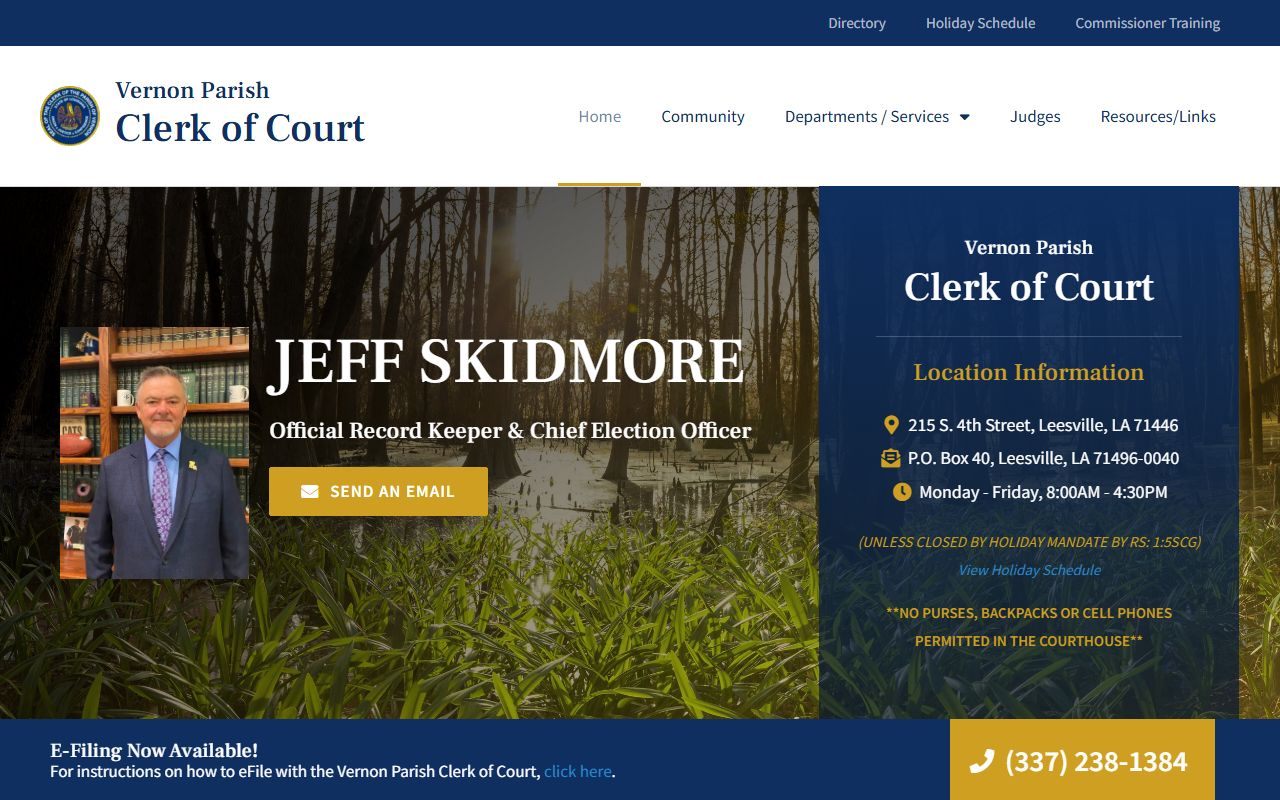 Vernon Parish Clerk of Court homepage for unclaimed property records