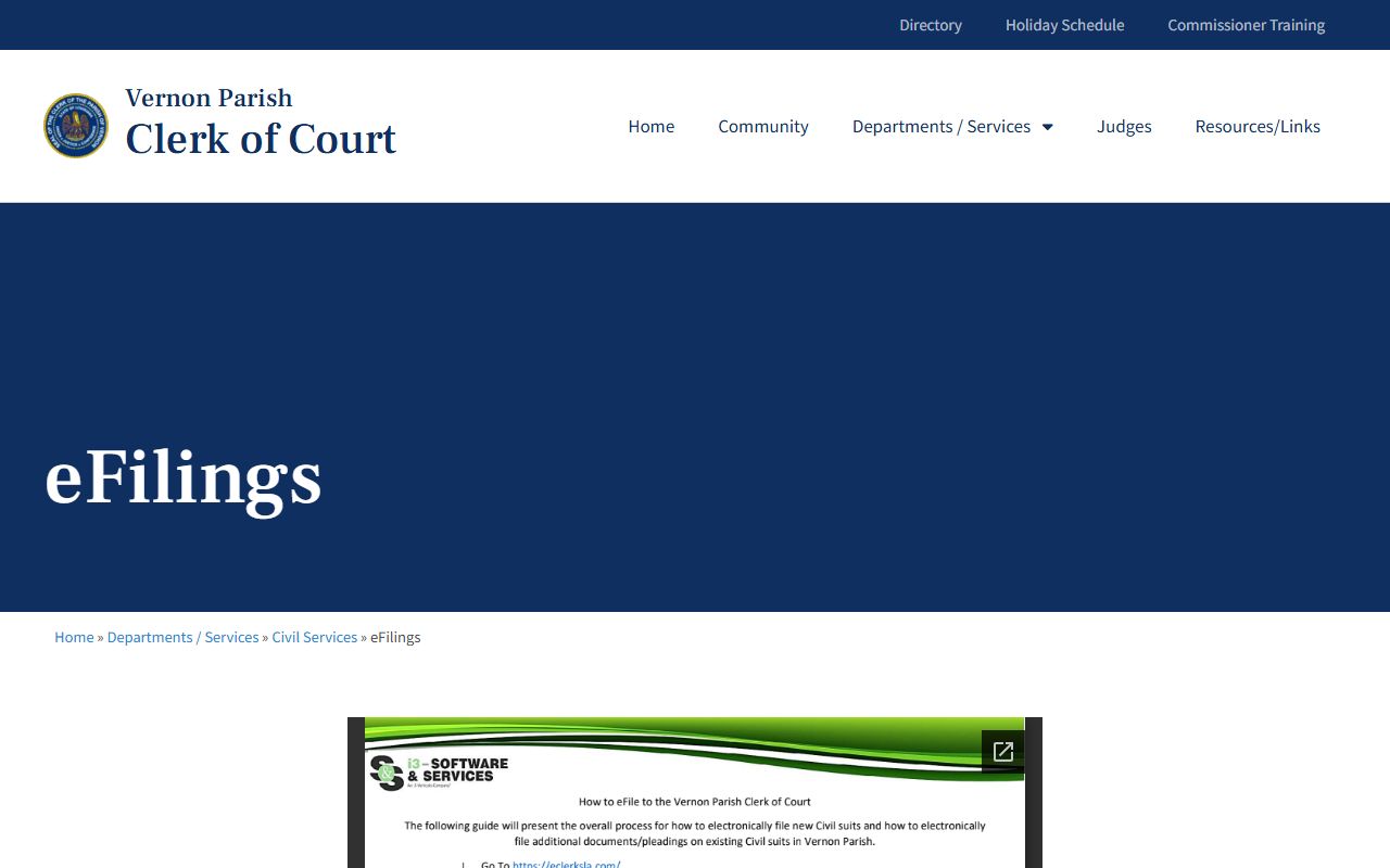 Vernon Parish e-filing portal for unclaimed property related filings