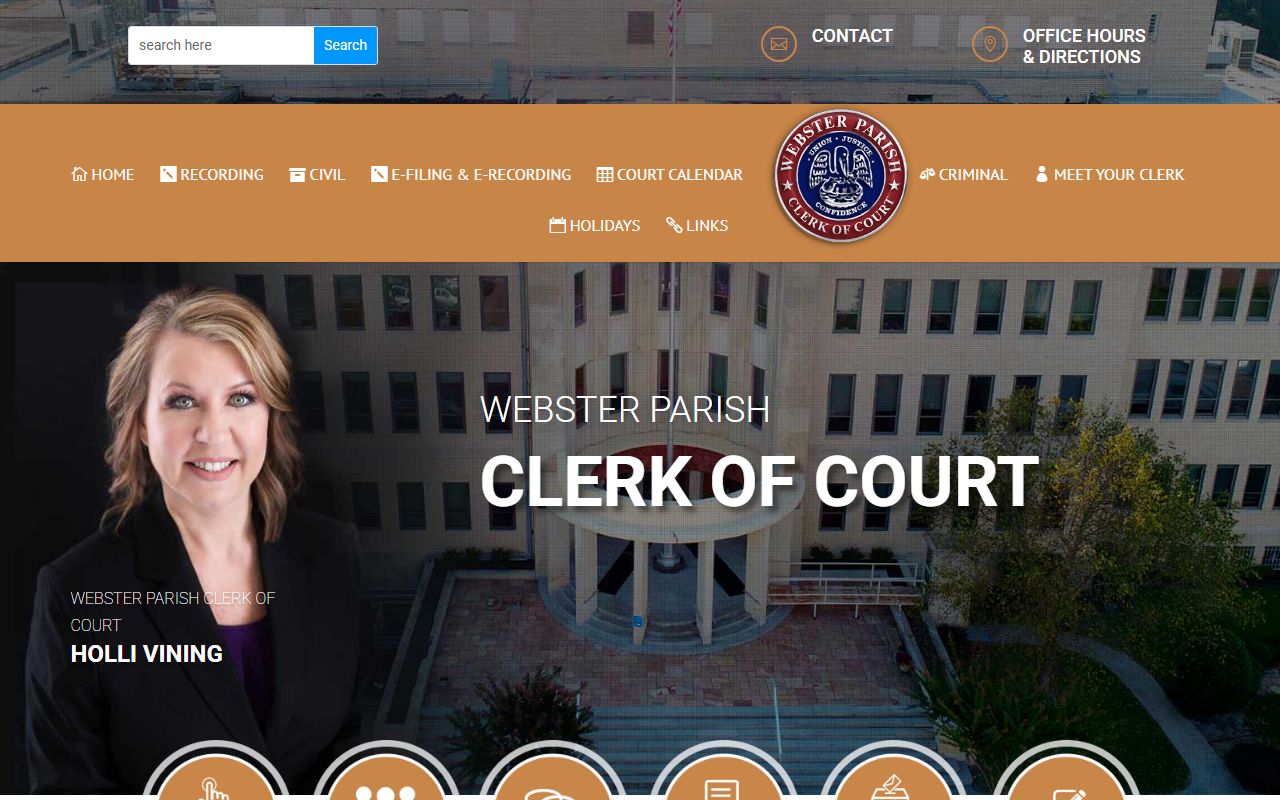 Webster Parish Clerk of Court homepage for unclaimed property records